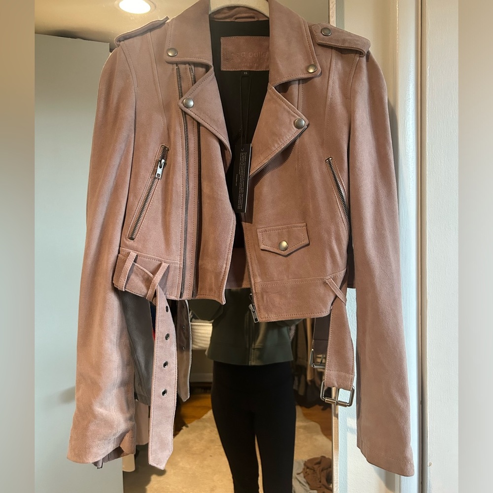 Mauve suede moto jacket